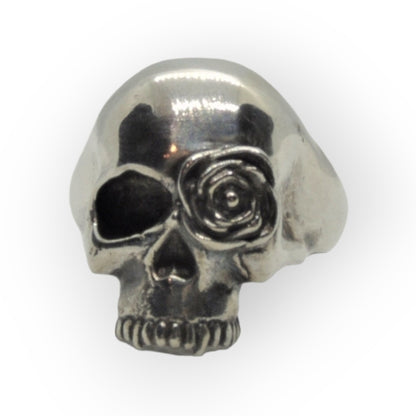 Handmade Sterling Silver Skull Ring: Gothic Rose Design