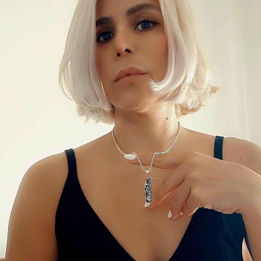 Handmade 925 Silver Santa Muerte Scythe Necklace: Gothic Grim Reaper Pendant