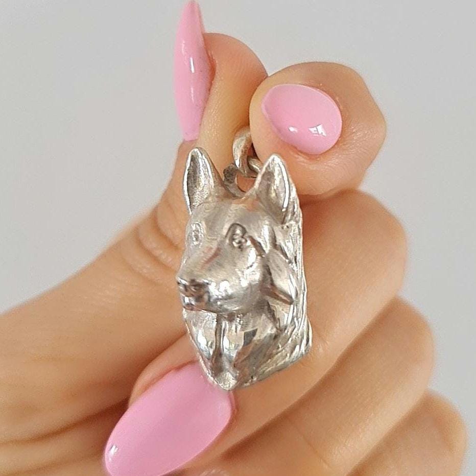 Handmade Sterling Silver German Shepherd Pendant: Detailed Dog Lover Jewelry