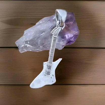 Handmade Sterling Silver Electric Guitar Pendant: Rockstar Jewelry