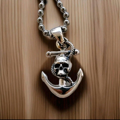 Sterling Silver Pirate charm - Nautical Anchor Pendant- Handmade Skull Pirate Jewelry
