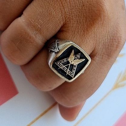 Handmade Gothic Sterling Silver Masonic Ring: Freemason Symbol