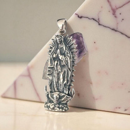 Sterling Silver Our Lady of Guadalupe Pendant - Catholic Holy Medallion