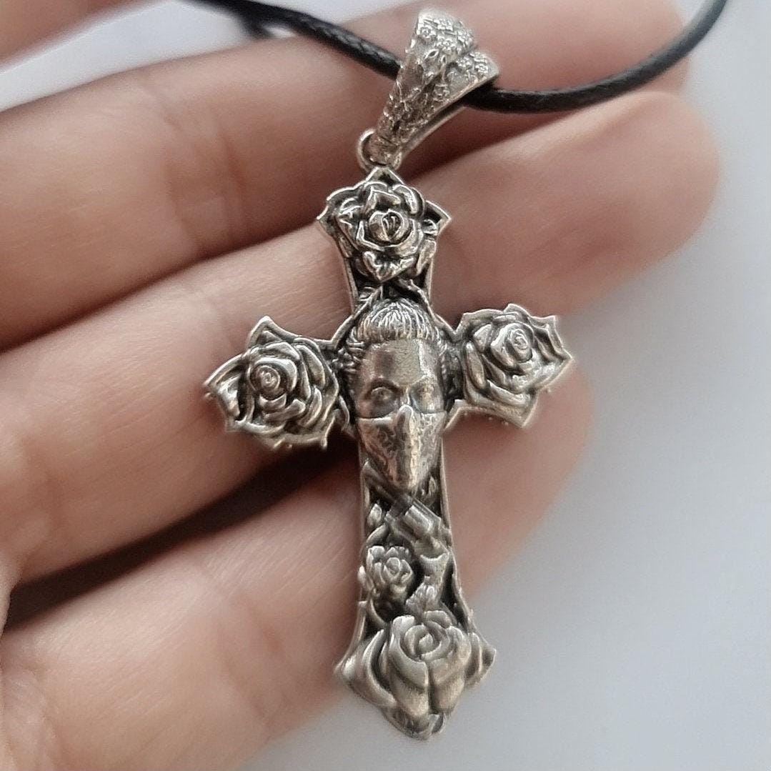 Handmade Sterling Silver Chicano Tattoo Cross Pendant