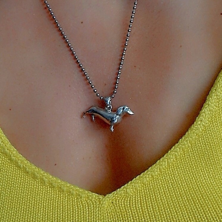 Handmade Silver Dachshund Pendant: Minimalist Dog Necklace