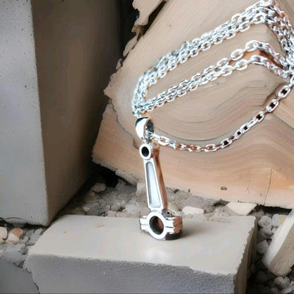 Handmade Sterling Silver Piston Rod Pendant - Gothic Biker Charm