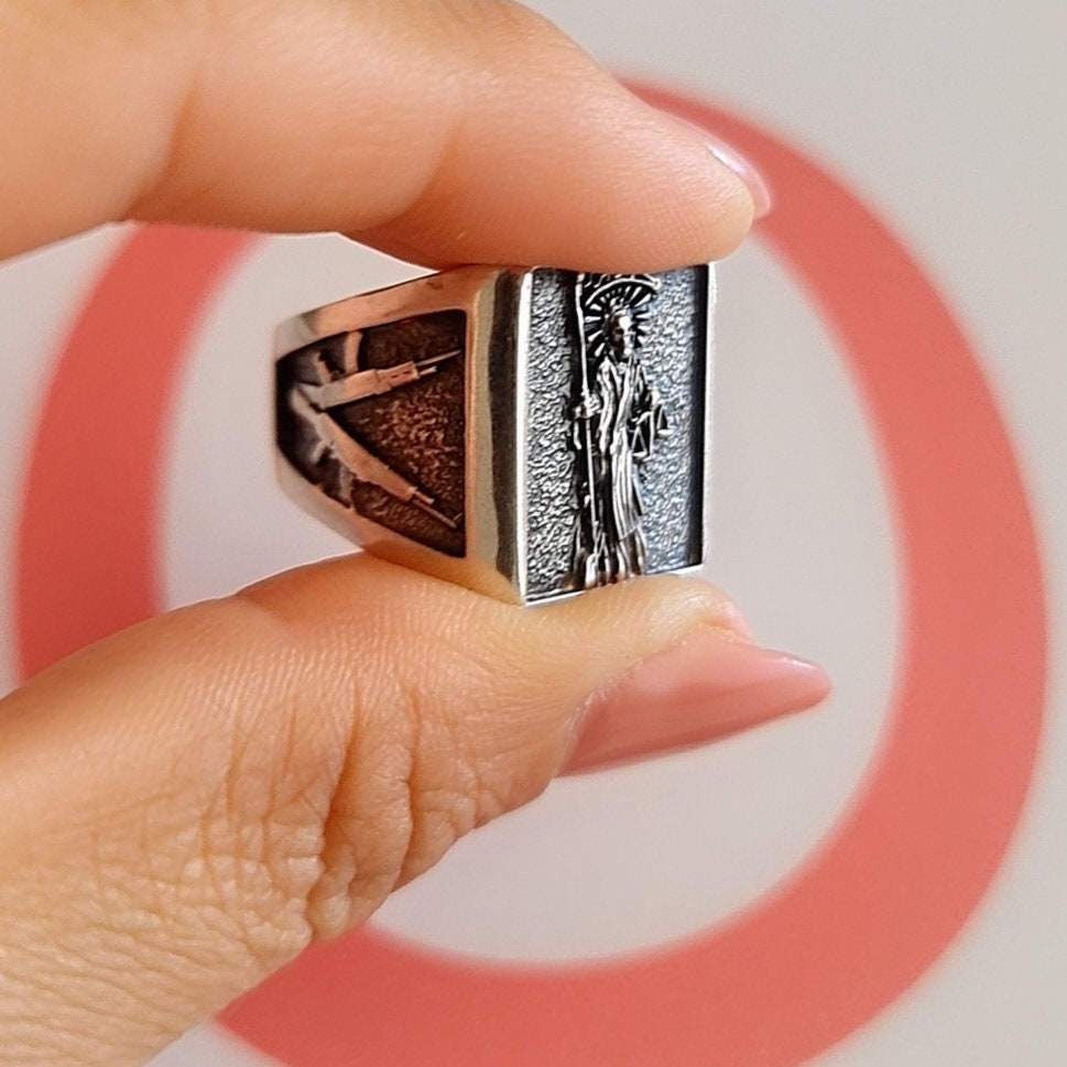 Handmade Santa Muerte Silver Ring: Divine Protection Skull Jewelry