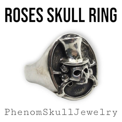 Guns & Roses Skull ring-Unique design-Biker ring-Handmade 925 Silver -20 grams-unique gift