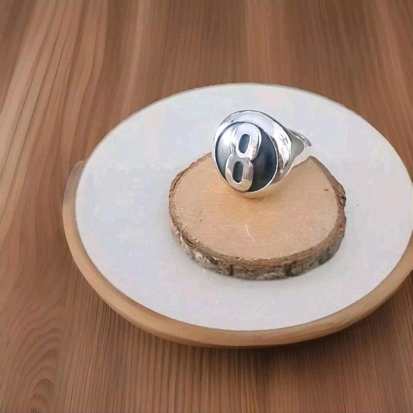 Handmade Sterling Silver 8 Ball Ring: Billiard Inspired Statement Jewelry