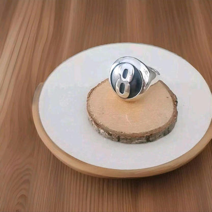 Handmade Sterling Silver 8 Ball Ring: Billiard Inspired Statement Jewelry