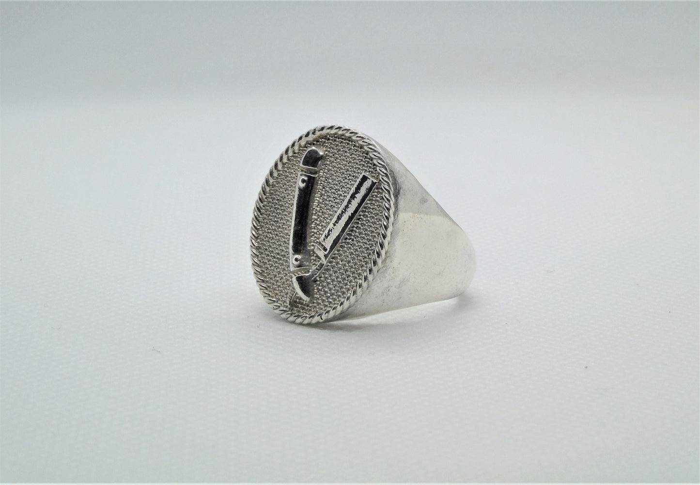 Handmade Sterling Silver Barber Razor Signet Ring -  Gothic Style
