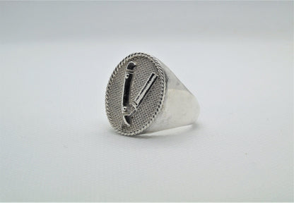 Handmade Sterling Silver Barber Razor Signet Ring -  Gothic Style