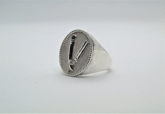 Handmade Sterling Silver Barber Razor Signet Ring -  Gothic Style