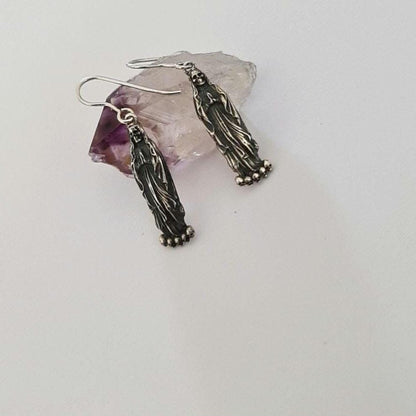 Santa Muerte Dangle Earrings Handmade 925 Sterling Silver - Beautifully Crafted Grim Reaper earrings