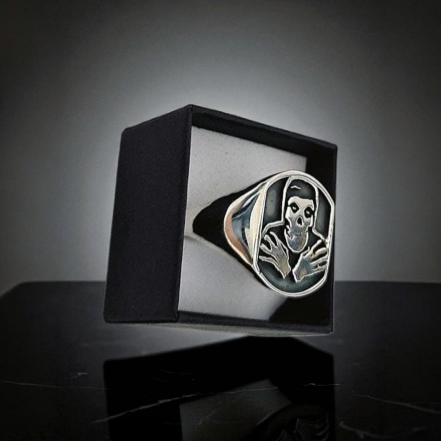 Handmade Sterling Silver Misfits Skull Ring: Punk Biker Jewelry