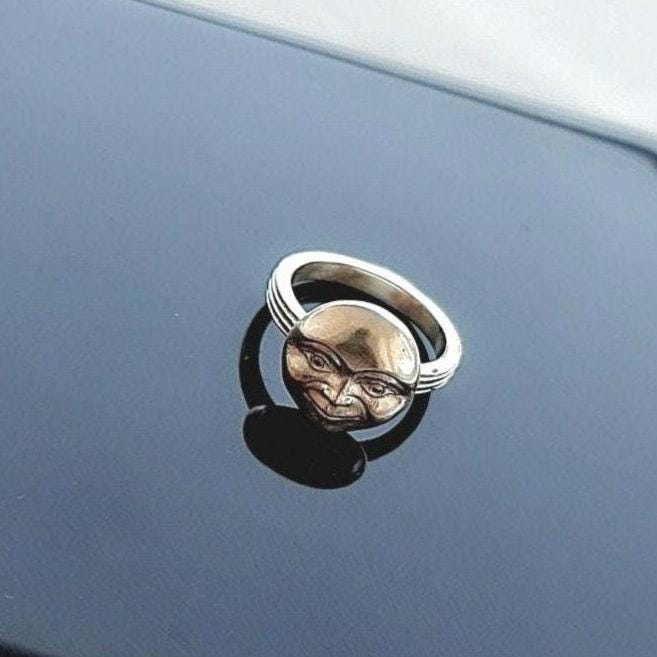 Handmade Sterling Silver Full Moon Face Ring: Celestial Jewelry