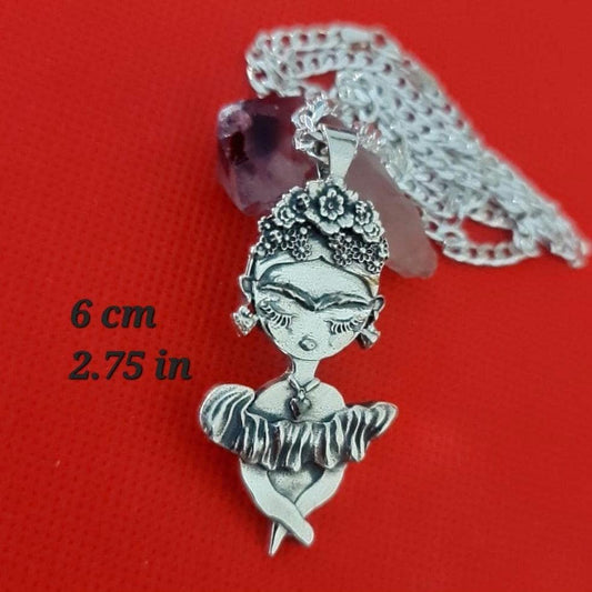 Frida Kahlo Pendant: Sterling Silver Statement Necklace, Handmade