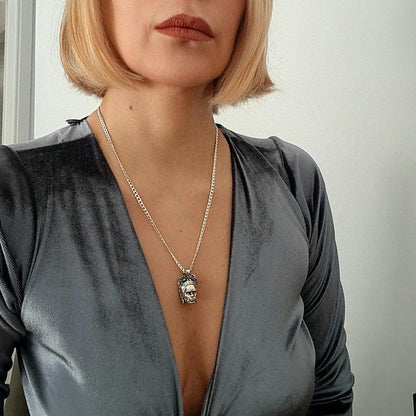 Sterling Silver Frida Kahlo Necklace: Mexican Painter Miniature Portrait