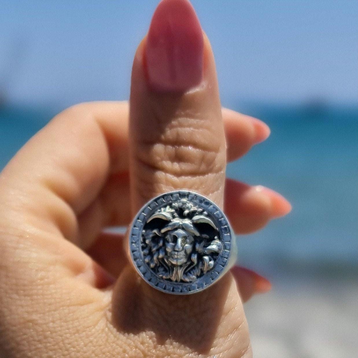 Handmade Sterling Silver Medusa Ring: Gothic Jewelry