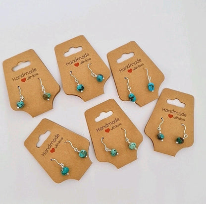 Natural Turquoise Bead Dangle Earrings – Sterling Silver Hook Earrings – Genuine Stone with Unique Matrix