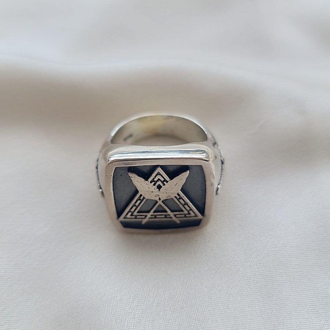 Handmade Gothic Sterling Silver Masonic Ring: Freemason Symbol