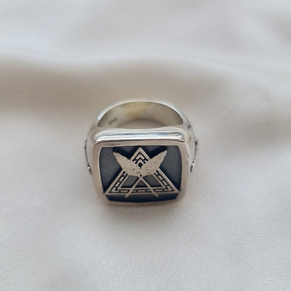 Handmade Gothic Sterling Silver Masonic Ring: Freemason Symbol