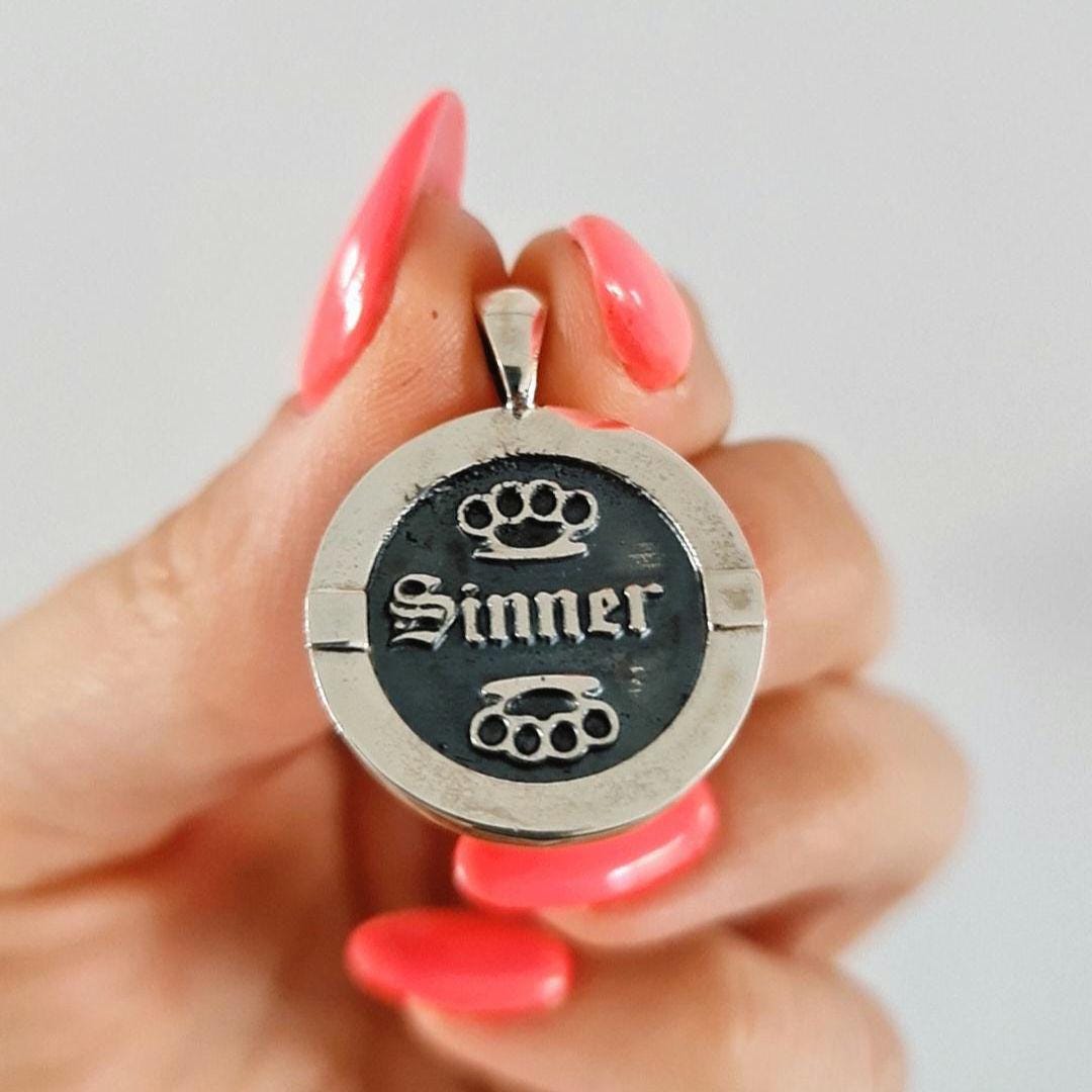 Sterling Silver Sinner Pendant: Gothic Unisex Jewelry