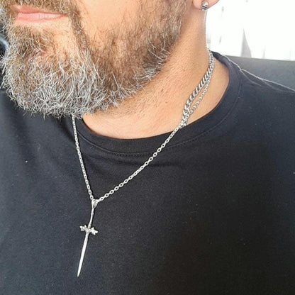 Sterling Silver Blue Rose Sword Pendant: Anime Fantasy Jewelry