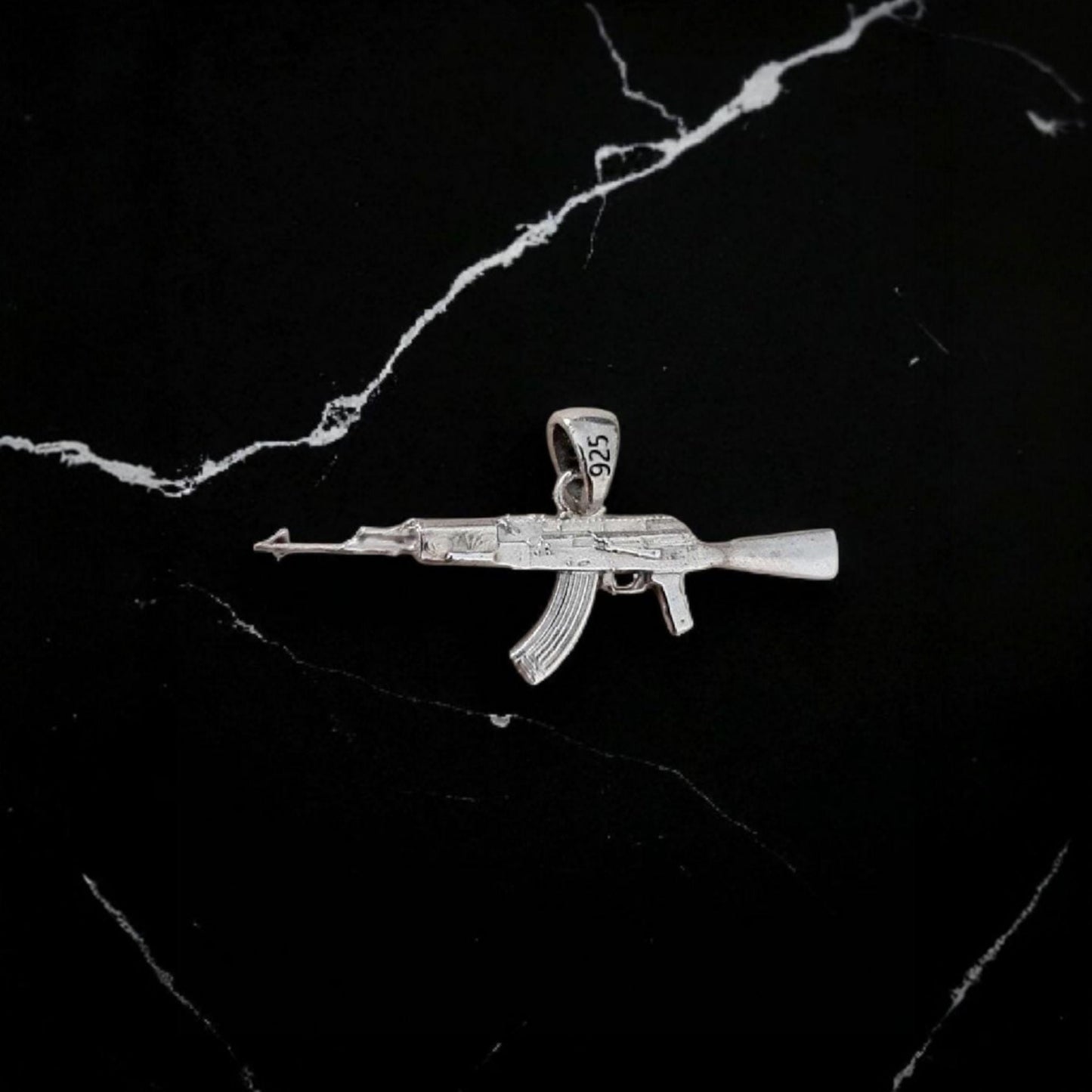 AK47 Kalashnikov Gun Necklace - Handcrafted Solid Sterling Silver 925 , automatic gun