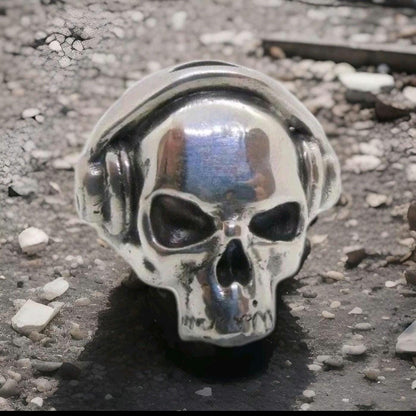 Handmade 925 Sterling Silver DJ Skull Ring with Headphones