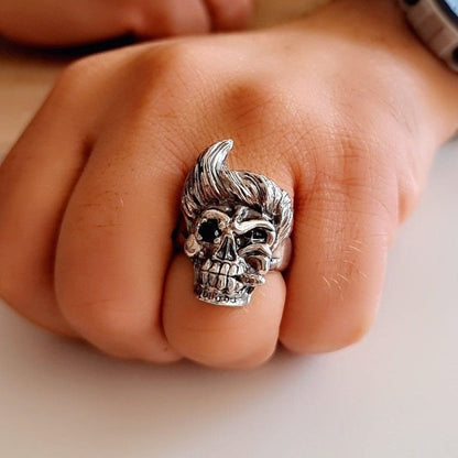 Ace Ventura Inspired Skull Ring with Black Diamond Zircon Eye - Handcrafted Sterling Silver