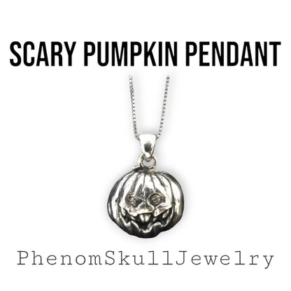 Jack-o'-Lantern Pumpkin Pendant -Spooky  Halloween Jewelry- Handmade Sterling Silver-