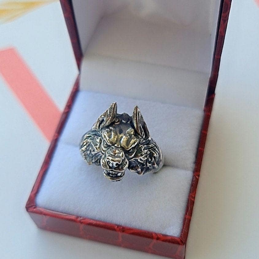 Handmade Sterling Silver Wolf Ring - Gothic Biker Jewelry