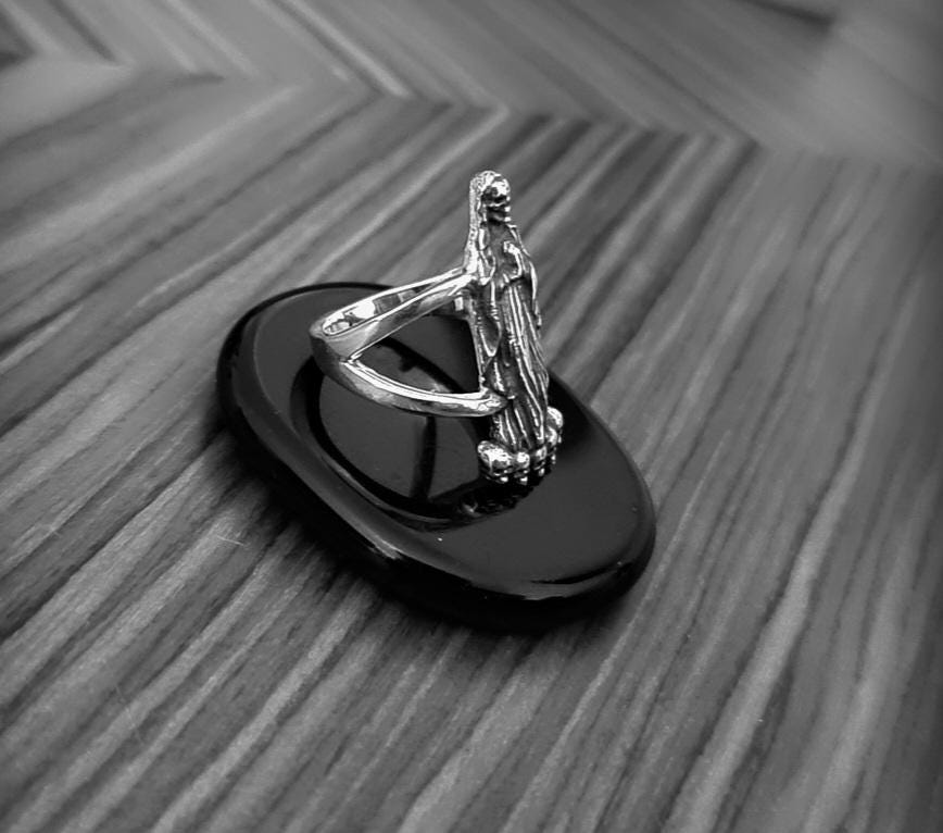 Handmade Santa Muerte Ring: Gothic 925 Silver Skull Ring