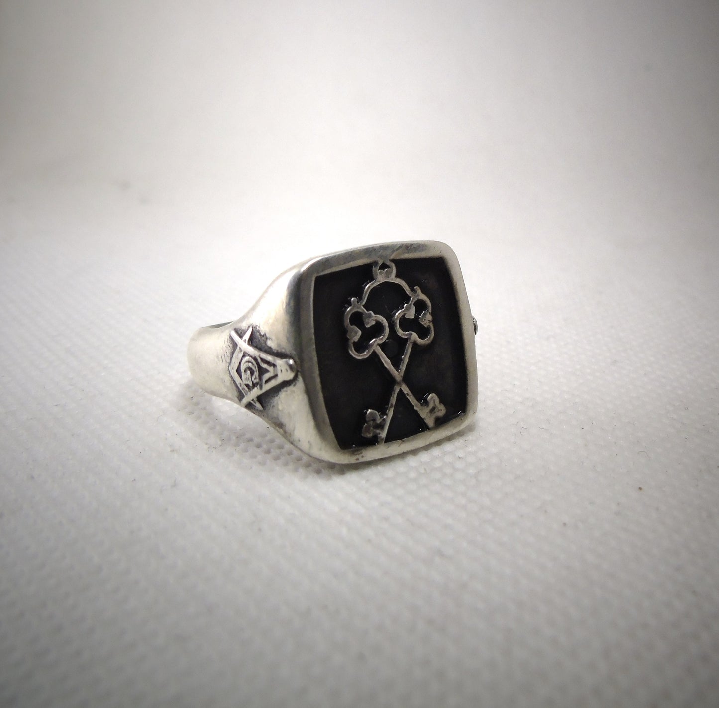 Handmade Sterling Silver Masonic Ring: Freemason Symbol, Gothic Style