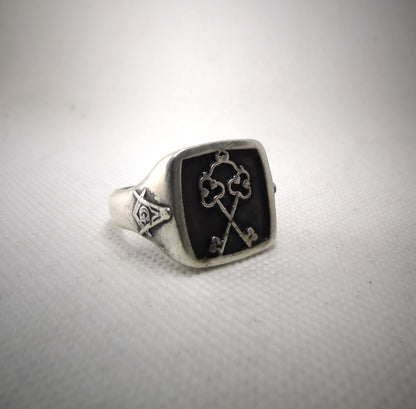Handmade Sterling Silver Masonic Ring: Freemason Symbol, Gothic Style