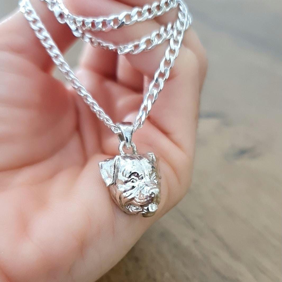 Rottweiler head  Solid  & Sturdy  pendant- Sculpture- Realistic Dog Model  -  925 Sterling Silver