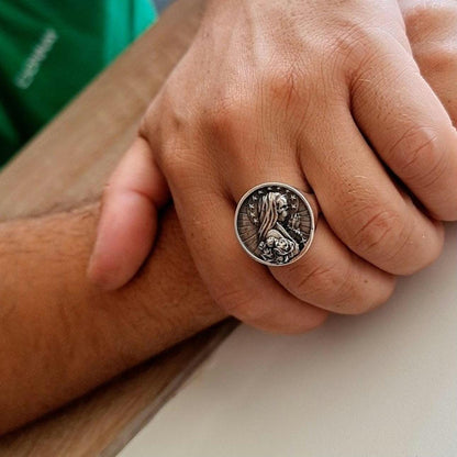 Handcrafted Santa Muerte 925 Silver Ring: Gothic Skull Jewelry