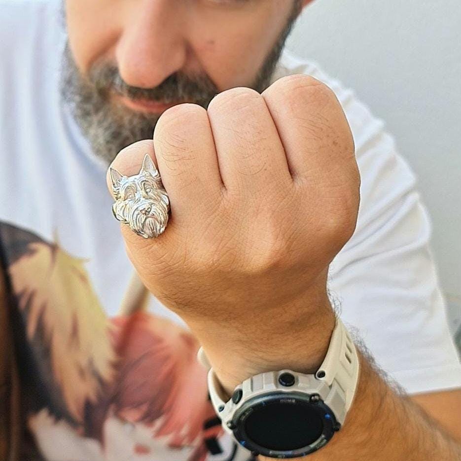 Handmade Scottish Terrier Ring: 925 Sterling Silver Scottie Dog Jewelry