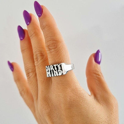 Handmade Sterling Silver "DIRTY MIND" Ring - Gothic Retro Style