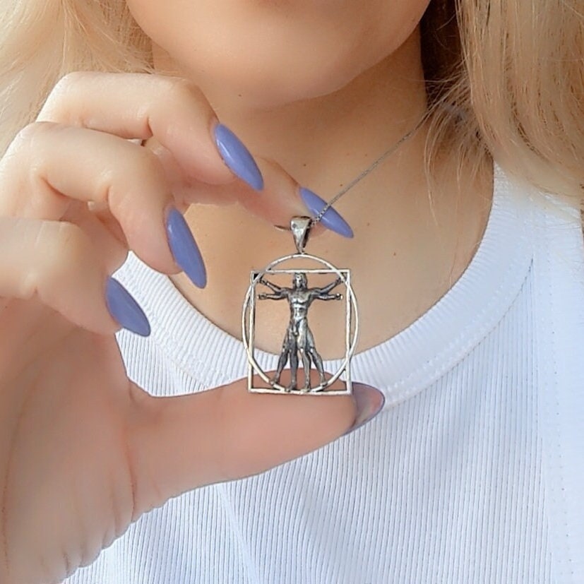Vitruvian Man sterling Silver Pendant -  Leonardo da Vinci's Renaissance Art -  Artistic gift
