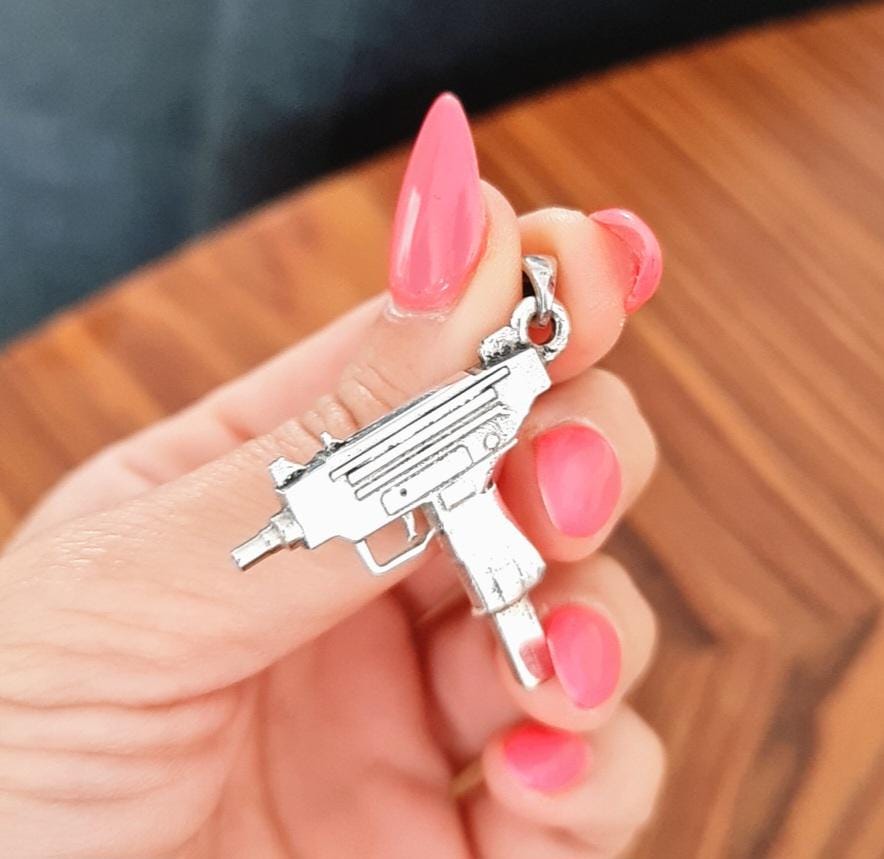 Uzi gun pendant, 925 sterling Silver weapon style, Army jewelry,  handmade steampunk
