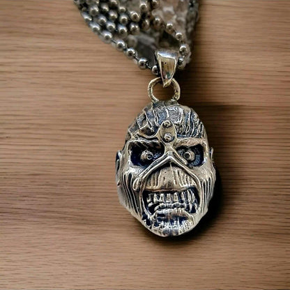 Handmade Sterling Silver IronMaiden Eddie Skull Pendant: Biker Rock Jewelry