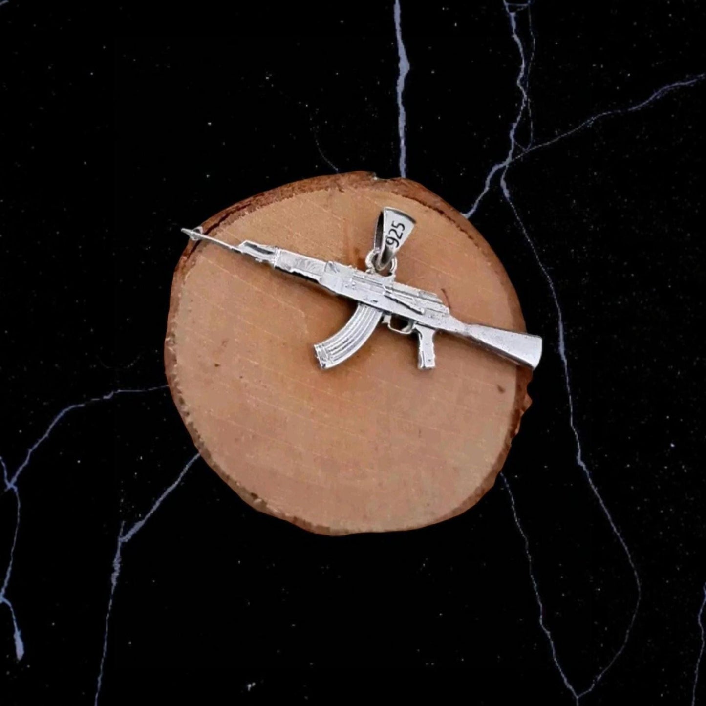 AK47 Kalashnikov Gun Necklace - Handcrafted Solid Sterling Silver 925 , automatic gun