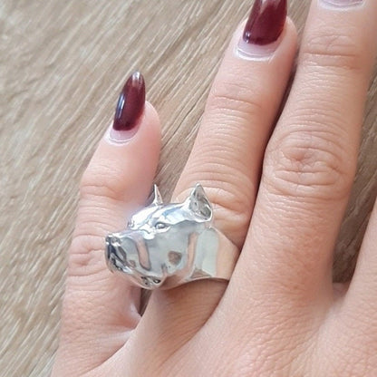 Handmade Sterling Silver Pitbull Ring: Dog Lover Gift