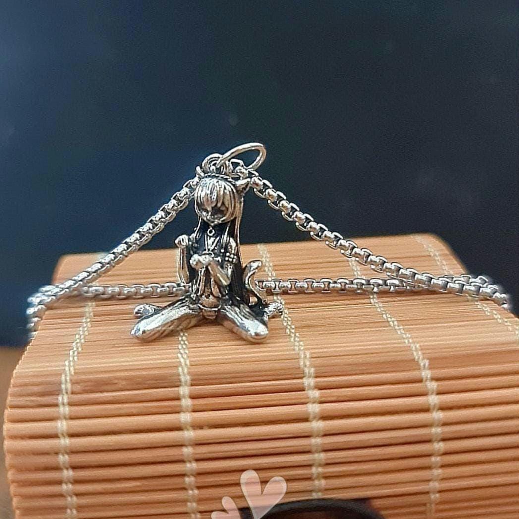 Anime Catgirl Pewter Necklace: Art Deco Cosplay Jewelry