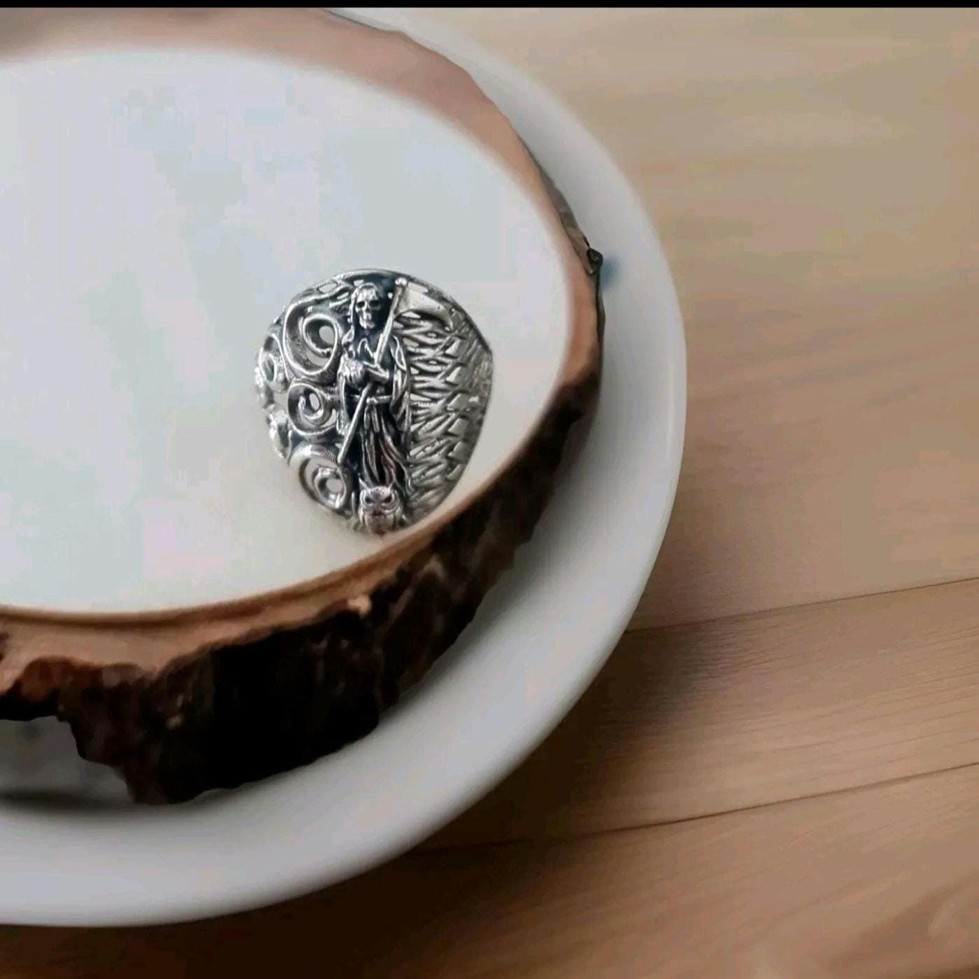 Santa Muerte Ring  925 Silver  -Saint Death Ring with modern pattern solid  Ring