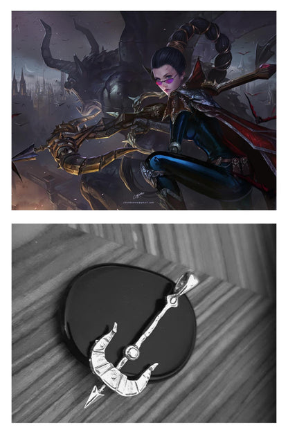 Sterling Silver Vayne Crossbow Pendant: Handmade LoL Gamer Necklace