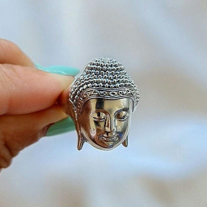 Handmade Silver Buddha Head Ring: Boho Hippie Jewelry
