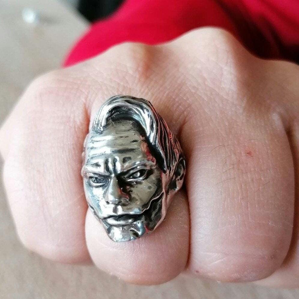 Handmade Sterling Silver Joker Ring: Intricate Statement Jewelry Gift